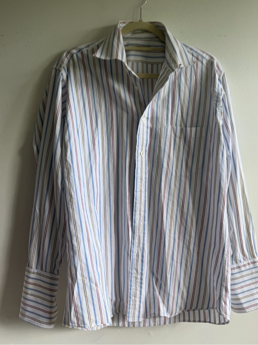Burberry White Dress Shirt with Blue and Red Stripes